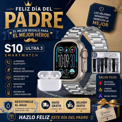 🚨S/119🚨🎉          GLUCOWATCH~ RELOJ INTELIGENTE S10 ULTRA 3 + AIRPODS PRO 2DA GENERACIÓN Y 7 CORREAS EXTRA 9 EN 1 🎉🔝FULL AMOLED 2026⌚🔋 𝗖𝗔𝗥𝗚𝗔 𝗜𝗡𝗔𝗟𝗔𝗠𝗕𝗥𝗜𝗖𝗔