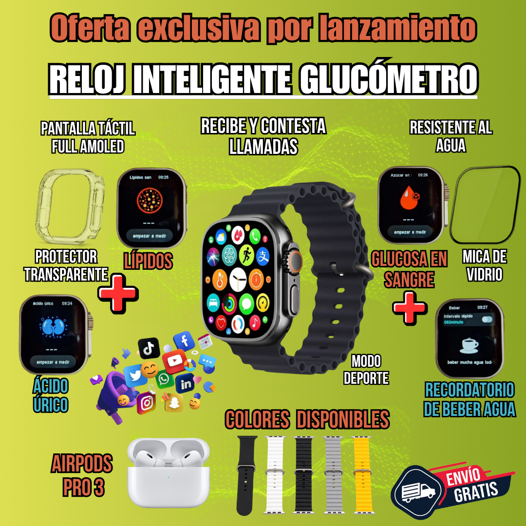 🚨GLUCOWATCH~ RELOJ INTELIGENTE S10 ULTRA 3 + AIRPODS PRO 3RA GENERACIÓN Y 2 CORREAS EXTRA TODO EN 1 🎉🔝FULL AMOLED 2026⌚🔋 𝗖𝗔𝗥𝗚𝗔 𝗜𝗡𝗔𝗟𝗔𝗠𝗕𝗥𝗜𝗖𝗔