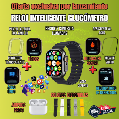 🚨GLUCOWATCH~ RELOJ INTELIGENTE S10 ULTRA 3 + AIRPODS PRO 3RA GENERACIÓN Y 2 CORREAS EXTRA TODO EN 1 🎉🔝FULL AMOLED 2026⌚🔋 𝗖𝗔𝗥𝗚𝗔 𝗜𝗡𝗔𝗟𝗔𝗠𝗕𝗥𝗜𝗖𝗔