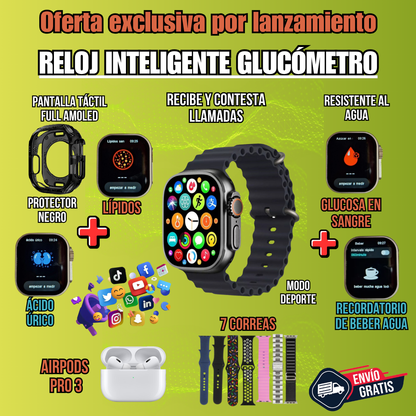 🚨GLUCOWATCH~ RELOJ INTELIGENTE S10 ULTRA 3 + AIRPODS PRO 3RA GENERACIÓN Y 7 CORREAS EXTRA TODO EN 1 🎉🔝FULL AMOLED 2026⌚🔋 𝗖𝗔𝗥𝗚𝗔 𝗜𝗡𝗔𝗟𝗔𝗠𝗕𝗥𝗜𝗖𝗔