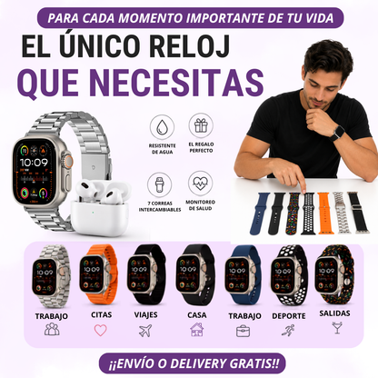 🚨GLUCOWATCH~ RELOJ INTELIGENTE S10 ULTRA 3 + AIRPODS PRO 3RA GENERACIÓN Y 7 CORREAS EXTRA TODO EN 1 🎉🔝FULL AMOLED 2026⌚🔋 𝗖𝗔𝗥𝗚𝗔 𝗜𝗡𝗔𝗟𝗔𝗠𝗕𝗥𝗜𝗖𝗔